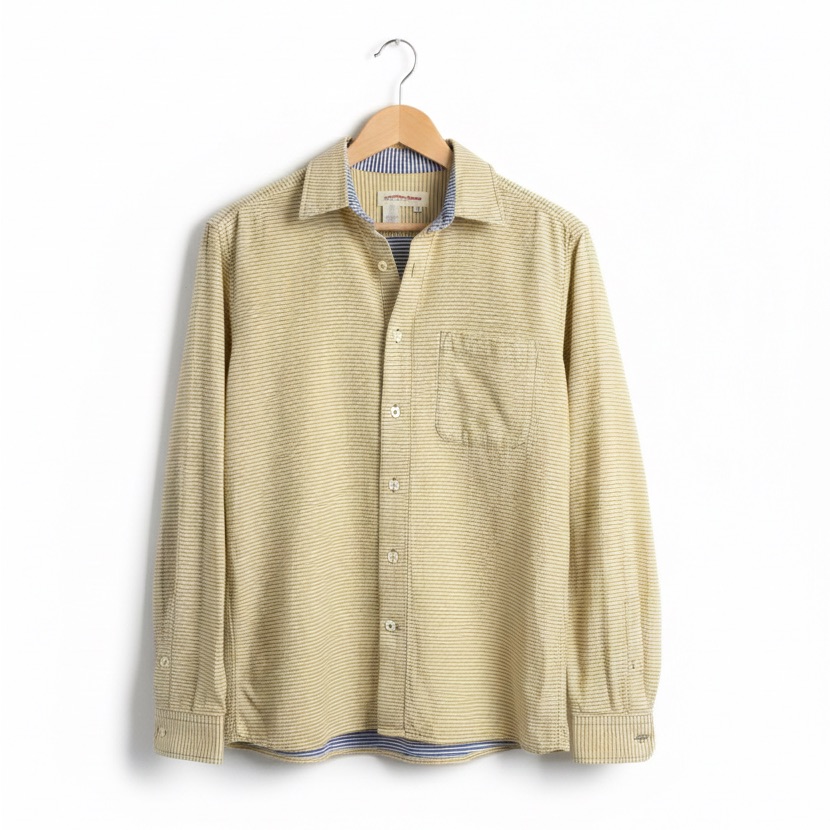 The Territory Ahead Menâs M Seersucker Stripe Shirt Yellow Blue Rare Contrast